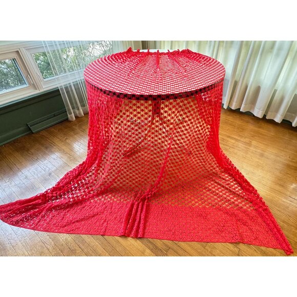 Vintage 70s net woven curtain, red mesh panel, price for each, 3 sizes available - Picture 7 of 9